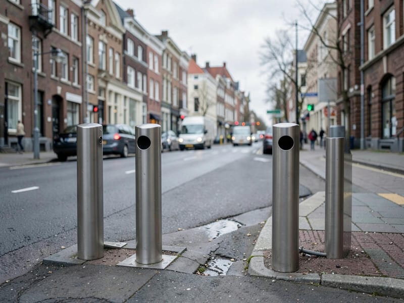 Verzinkbare bollards in een binnenstad